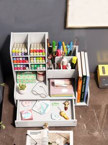 1入組多功能桌面收納盒 - 白色 - 查看 3