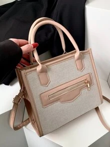 Túi đeo chéo Nữ Khối Màu Đôi tay cầm Giải trí - Màu Khaki - Xem 5