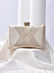 Mini Box Bag Glamorous Rhinestone Decor Braided Detail Chain Satin For Party, Perfect Bride Purse For Wedding, Prom & Party Events - Gold - View 4