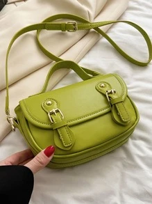 小型馬鞍包時髦霓虹綠搭扣裝飾翻蓋PU適合日常生活 - 綠色 - 查看 3