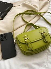 小型馬鞍包時髦霓虹綠搭扣裝飾翻蓋PU適合日常生活 - 綠色 - 查看 7