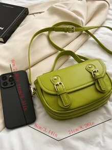 小型馬鞍包時髦霓虹綠搭扣裝飾翻蓋PU適合日常生活 - 綠色 - 查看 8