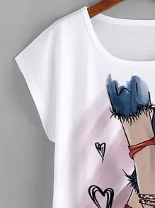 EMERY ROSE Heart & Figure Graphic Batwing Sleeve Tee Graphic Tees Women Tops - White - View 4