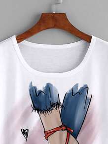 EMERY ROSE Heart & Figure Graphic Batwing Sleeve Tee Graphic Tees Women Tops - White - View 5