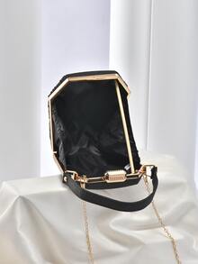 Mini Box Bag Glamorous Rhinestone Decor Chain Glitter For Party, Perfect Bride Purse For Wedding, Prom & Party Events - Black - View 3