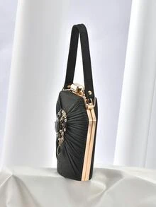 Mini Box Bag Glamorous Rhinestone Decor Chain Glitter For Party, Perfect Bride Purse For Wedding, Prom & Party Events - Black - View 4