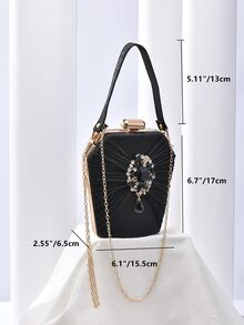 Mini Box Bag Glamorous Rhinestone Decor Chain Glitter For Party, Perfect Bride Purse For Wedding, Prom & Party Events - Black - View 5