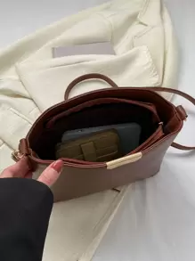 Túi vuông nhỏ thanh lịch màu nâu kim loại trang trí PU cho cuộc sống hàng ngày Túi đeo chéo NINE WEST dành cho nữ JORIE MINI JET SET - màu nâu - Xem 5