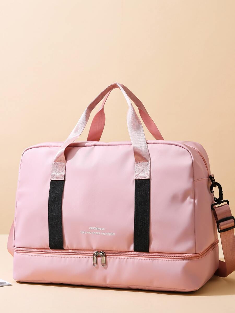 Large Capacity Travel Bag Double Handle Polyester For Travel - Pink - View 1