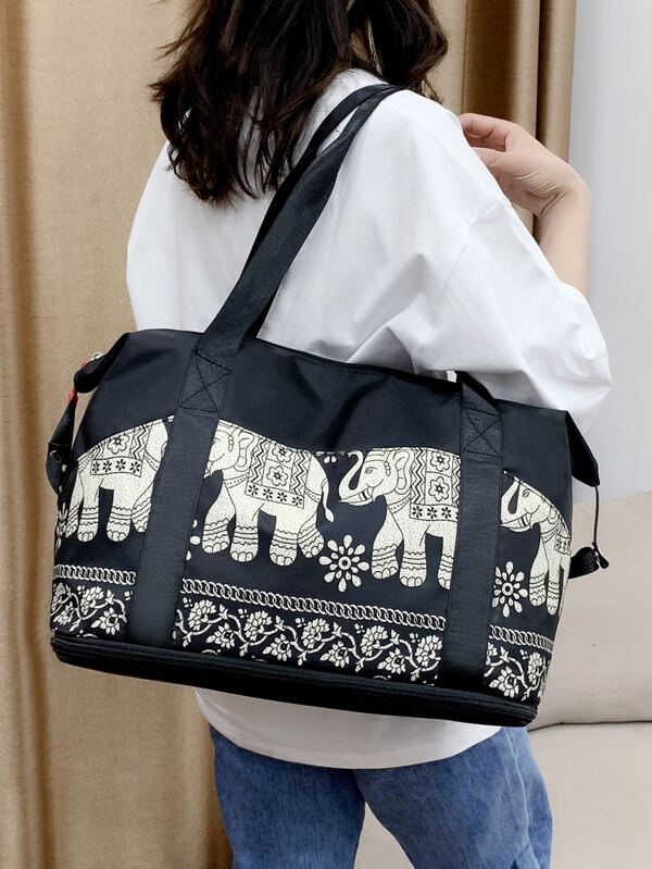 Small Travel Bag Floral & Elephant Print Foldable For Travel SHEIN USA