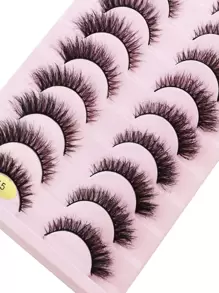 10 对自然纤长假睫毛 3D 浓密卷曲人造貂皮睫毛延长睫毛，自然逼真的仿貂皮睫毛，适合美容 - 黑色 - 查看 2