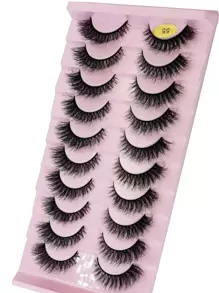 10 对自然纤长假睫毛 3D 浓密卷曲人造貂皮睫毛延长睫毛，自然逼真的仿貂皮睫毛，适合美容 - 黑色 - 查看 3