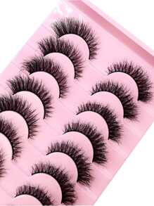 10 对自然纤长假睫毛 3D 浓密卷曲人造貂皮睫毛延长睫毛，自然逼真的仿貂皮睫毛，适合美容 - 黑色 - 查看 4