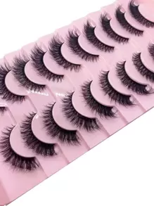 10 对自然纤长假睫毛 3D 浓密卷曲人造貂皮睫毛延长睫毛，自然逼真的仿貂皮睫毛，适合美容 - 黑色 - 查看 5