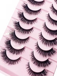 10 对自然纤长假睫毛 3D 浓密卷曲人造貂皮睫毛延长睫毛，自然逼真的仿貂皮睫毛，适合美容 - 黑色 - 查看 7