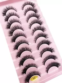 10 对自然纤长假睫毛 3D 浓密卷曲人造貂皮睫毛延长睫毛，自然逼真的仿貂皮睫毛，适合美容 - 黑色 - 查看 10