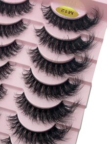 10pairs Densely Curled 3d Faux Mink Eyelashes For Natural-Looking Lengthening, Cross-Over Voluminous Curly Lashes, Suitable For Daily Wear And Stage Makeup - Black - View 2