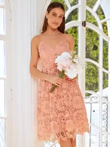 SHEIN Belle 1入組提花蕾絲吊帶洋裝