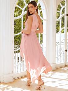 SHEIN Belle 1pc One Shoulder Ruched Asymmetrical Hem Bridesmaid Dress - Baby Pink - View 3