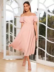 SHEIN Belle Cold Shoulder A-line Bridesmaid Dress - Coral Pink - View 1