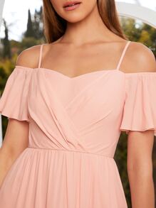 SHEIN Belle Cold Shoulder A-line Bridesmaid Dress - Coral Pink - View 6