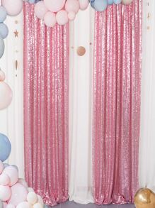 1pc Sequin Decor Single Panel Curtain, Pink Backdrop Decoration, For Party Decor - Pink - View 11