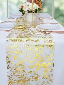 1pc Metallic Table Runner, 28 X 500cm Gold Table Cloth For Dining Table - Gold - View 1