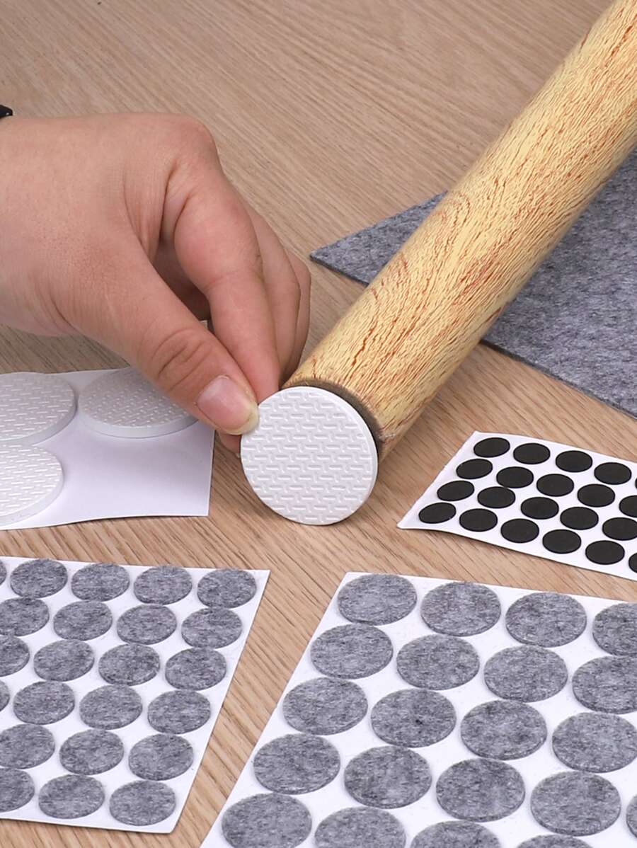 125pcs/set Polyester Table Foot Protector, Minimalist Round Anti-slip Self-adhesive Table Foot Protective Pad For Home - Grey - View 1