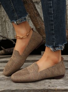 女士透氣方頭時尚戶外平底鞋 - 卡其色 - 查看 2