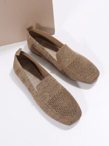 女士透氣方頭時尚戶外平底鞋 - 卡其色 - 查看 5