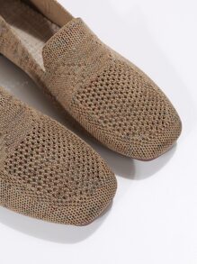 女士透氣方頭時尚戶外平底鞋 - 卡其色 - 查看 6