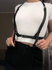 1pc Women Solid Adjustable Shoulder Fashion Harness Belt - Black - View 2