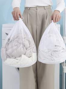 1 túi giặt đồ lót bằng polyester, túi giặt đồ lót rút dây màu trắng tối giản cho máy giặt - trắng - Xem 2