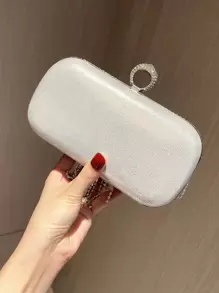 Moonlit EveBag閃爍耀眼，閃亮華麗，優雅的迷你晚禮服包，鑲嵌鑽石和流蘇裝飾，完美的新娘手袋，適用於婚禮，舞會和派對活動的晚餐包，適合派對女孩，女士，最適合派對，婚禮，舞會，晚餐/宴會，適合送給女士的最佳禮物 - 銀色 - 查看 2