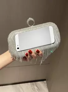 Moonlit EveBag閃爍耀眼，閃亮華麗，優雅的迷你晚禮服包，鑲嵌鑽石和流蘇裝飾，完美的新娘手袋，適用於婚禮，舞會和派對活動的晚餐包，適合派對女孩，女士，最適合派對，婚禮，舞會，晚餐/宴會，適合送給女士的最佳禮物 - 銀色 - 查看 8