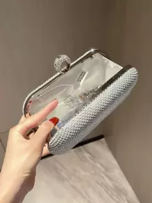 Moonlit EveBag閃爍耀眼，閃亮華麗，優雅的迷你晚禮服包，鑲嵌鑽石和流蘇裝飾，完美的新娘手袋，適用於婚禮，舞會和派對活動的晚餐包，適合派對女孩，女士，最適合派對，婚禮，舞會，晚餐/宴會，適合送給女士的最佳禮物 - 銀色 - 查看 11