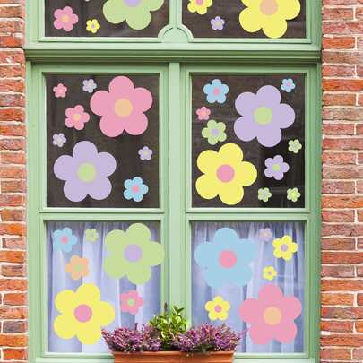 9pcs/Set Floral Pattern Decorative Film, Colorful Flower Window Electrostatic Sticker For Home Decor, Stickers, Wall Decal, Vinyl Decal For Home Decorations, Spring Decoration Items Refresh Your Home, Rama Decoration Stickers Gifts Birthday Graduation School Decor School Surprise Dormitory Decor Back To School Room Decor School Supplies