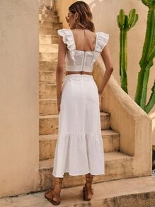 SHEIN VCAY 荷葉邊短款上衣和魚尾短裙 - 白色 - 查看 2