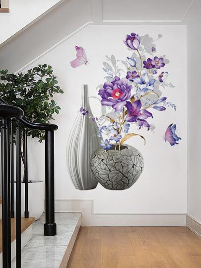 1 件 PVC 墙贴、现代花卉图案家居墙贴、贴纸、墙贴花、家居装饰乙烯基贴花、春季装饰品让您的家焕然一新、Rama 装饰贴纸