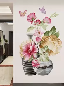 1pc PVC Wall Sticker, Modern Flower Pattern Wall Sticker For Home,Stickers,Wall Decal, Vinyl Decal For Home Decorations,Spring Decoration Items Refresh Your Home,Rama Decoration Stickers - Multicolor - View 1