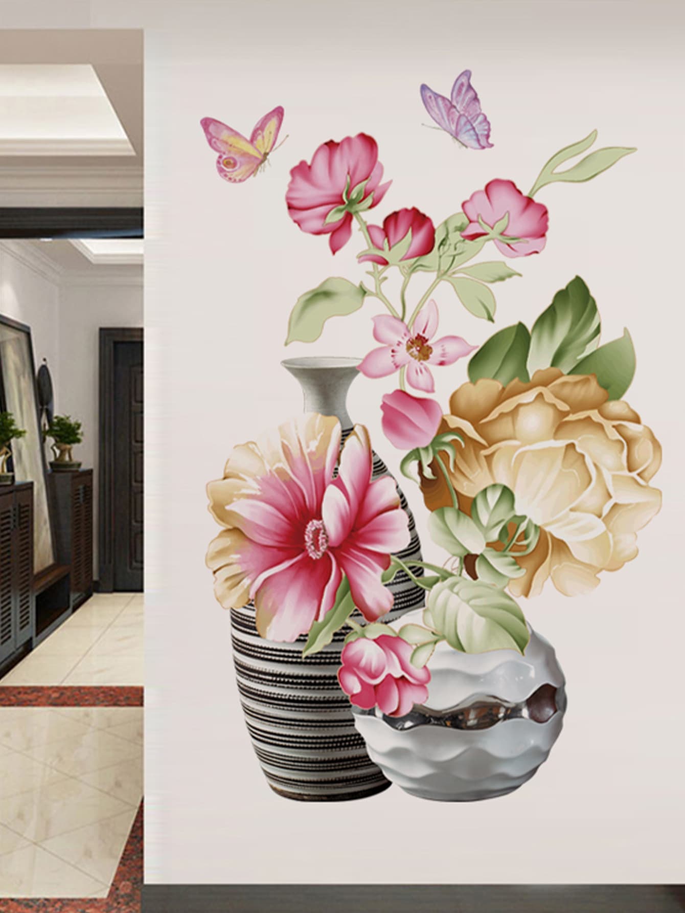 1pc PVC Wall Sticker, Modern Flower Pattern Wall Sticker For Home,Stickers,Wall Decal, Vinyl Decal For Home Decorations,Spring Decoration Items Refresh Your Home,Rama Decoration Stickers - Multicolor - View 1