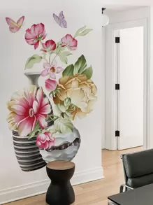 1pc PVC Wall Sticker, Modern Flower Pattern Wall Sticker For Home,Stickers,Wall Decal, Vinyl Decal For Home Decorations,Spring Decoration Items Refresh Your Home,Rama Decoration Stickers - Multicolor - View 4