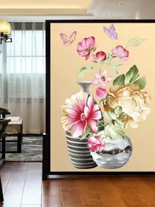 1pc PVC Wall Sticker, Modern Flower Pattern Wall Sticker For Home,Stickers,Wall Decal, Vinyl Decal For Home Decorations,Spring Decoration Items Refresh Your Home,Rama Decoration Stickers - Multicolor - View 6