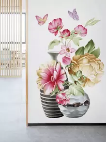 1pc PVC Wall Sticker, Modern Flower Pattern Wall Sticker For Home,Stickers,Wall Decal, Vinyl Decal For Home Decorations,Spring Decoration Items Refresh Your Home,Rama Decoration Stickers - Multicolor - View 7