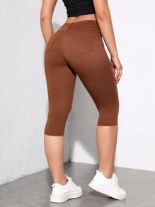 SHEIN Essnce Solid Skinny Capri Jeans - Brown - View 3
