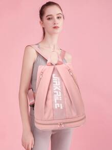 Letter Print Gym Bag Waterproof With Shoes Compartment For Sport - Pink - View 2