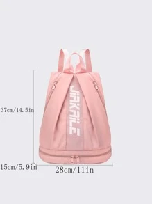 Letter Print Gym Bag Waterproof With Shoes Compartment For Sport - Pink - View 4