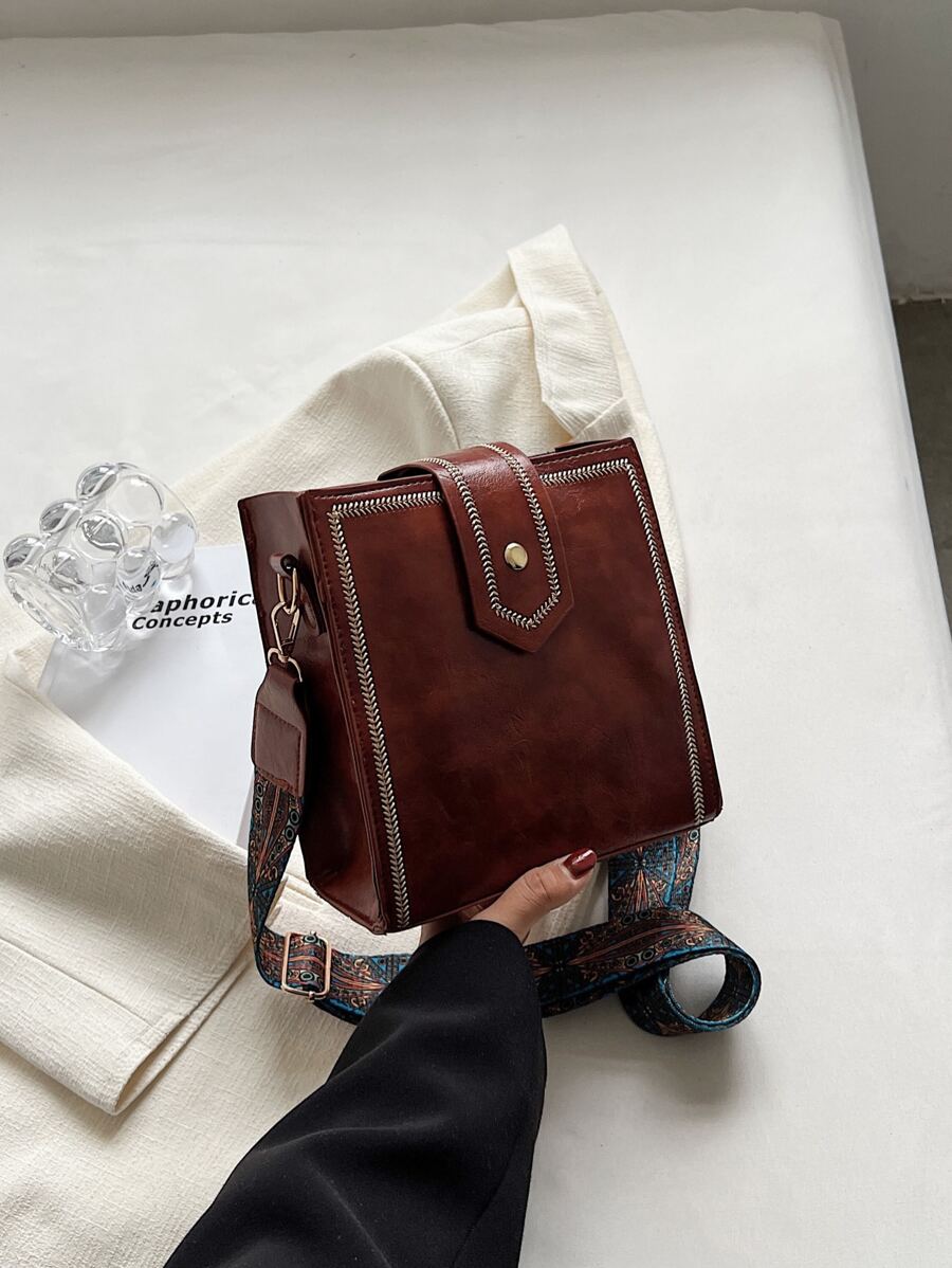 Túi Crossbody Nữ Thêu màu trơn Có thể điều chỉnh được Đúng mốt - màu nâu - Xem 1