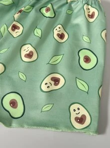 Tween Girl Cartoon Avocado Graphic Cami Top & Shorts PJ Set - Multicolor - View 4
