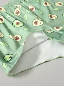 Tween Girl Cartoon Avocado Graphic Cami Top & Shorts PJ Set - Multicolor - View 5
